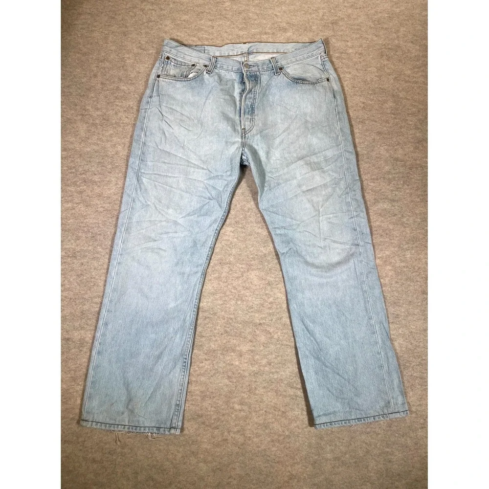 Levis 501 Original Fit Jeans Men 36x30 Blue Denim Straight Leg Cotton Light Wash